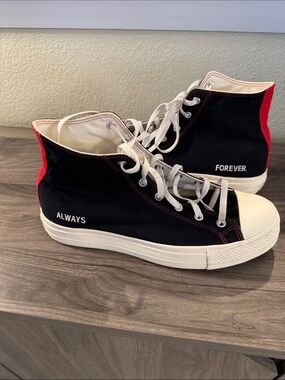 "Always" “Forever" Custom Converse Chucks Black & Red High-Top Sneakers, 12/14